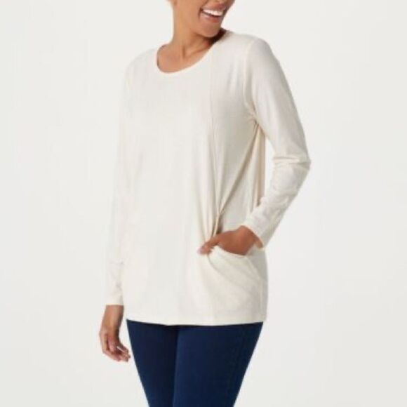 Susan Graver Weekend Textured Cotton with Pockets Knit Tunic - Picture 1 of 3